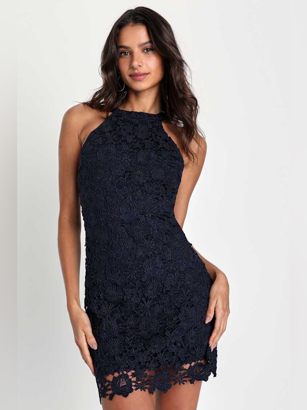 LULUS LOVE POEM NAVY BLUE LACE MINI DRESS size SMALL LIKE NEW lined back zip - Picture 3 of 11
